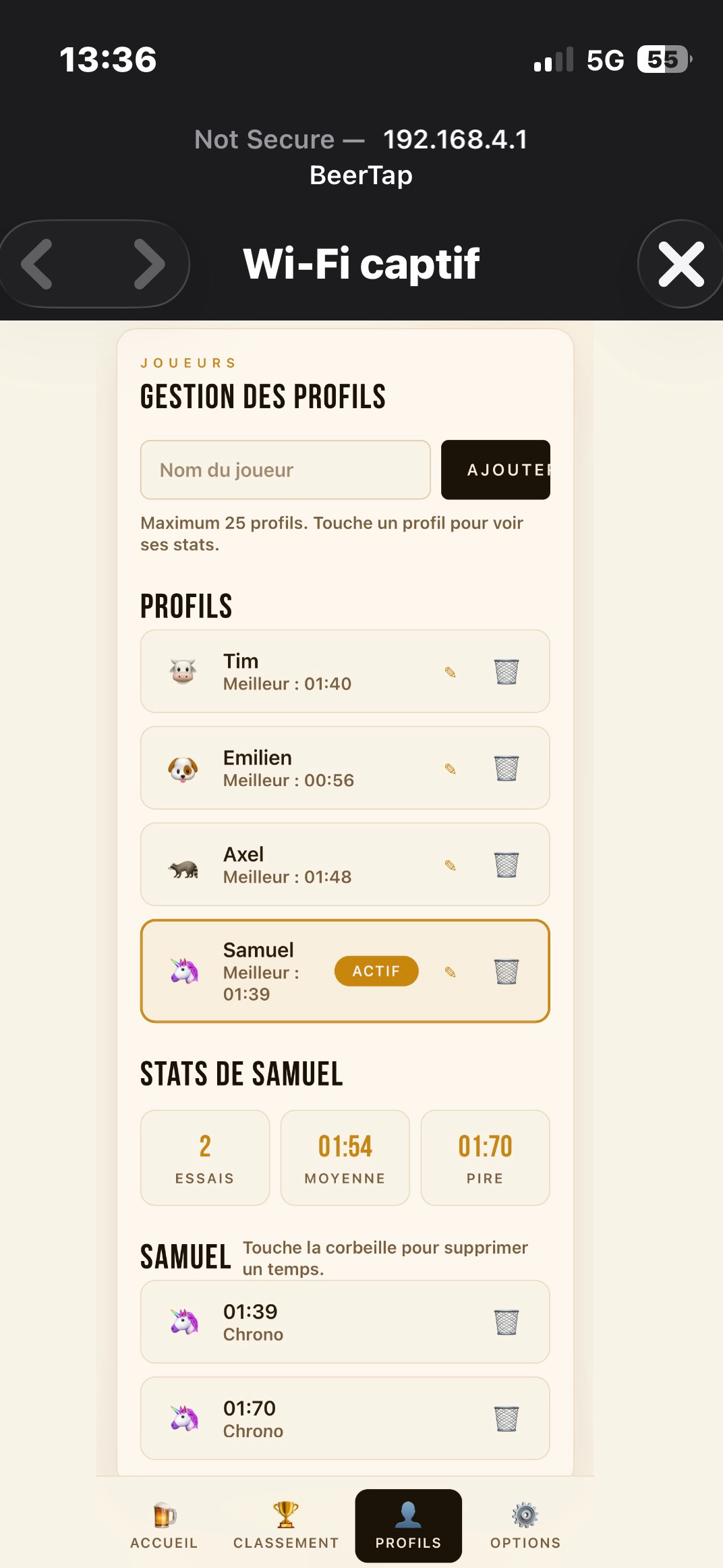 Gestion des profils joueurs