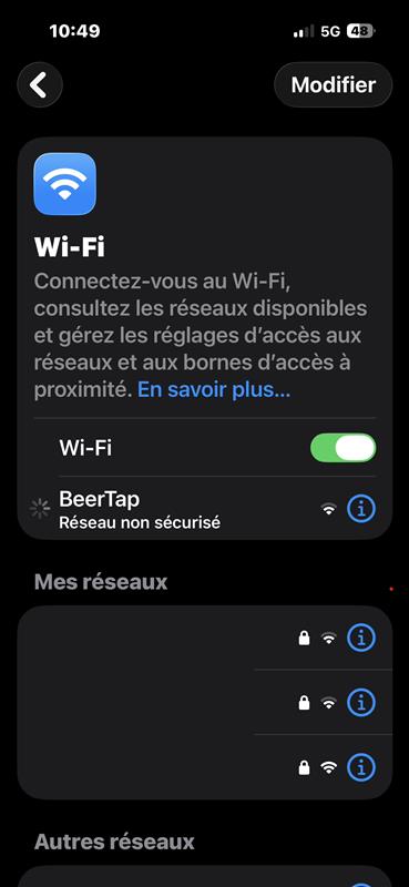 Connexion au réseau WiFi BeerTap